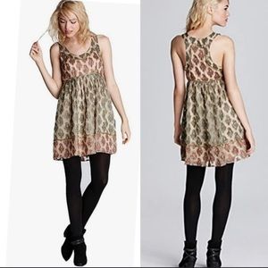 Free People Bohemian Metallic Gold Sheer Dress